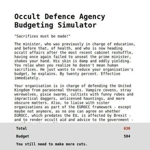 Occult Defence Agency Budgeting Simulator